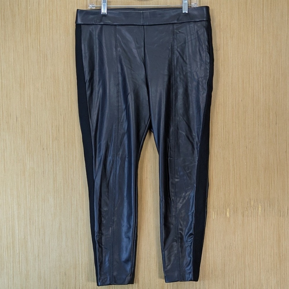Talbots Portland Pant Minimalist Chic Black Faux Leather Petite Size 12P Stretch